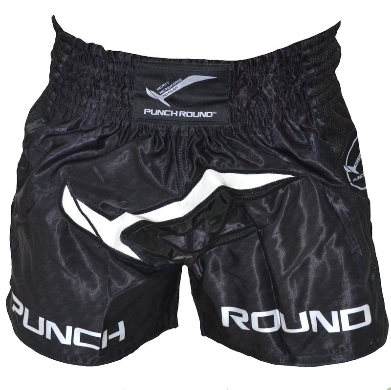 PunchR™  Punch Round Muay Thai Boxing Shorts NoFear Black White