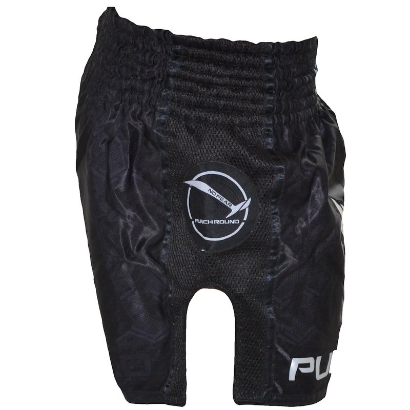 PunchR™  Punch Round Muay Thai Boxing Shorts NoFear Black White