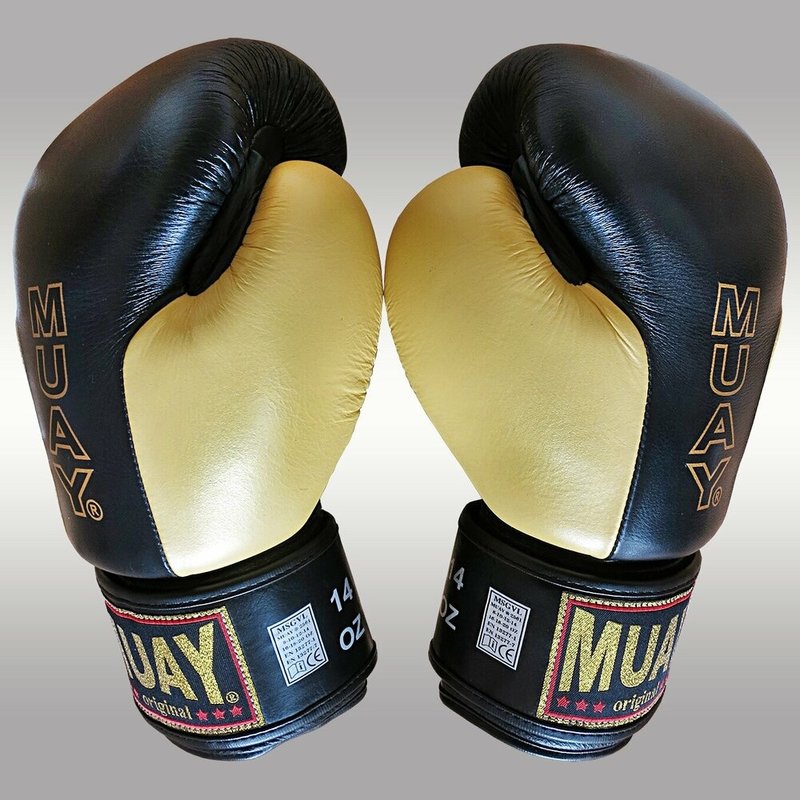MUAY® MUAY Boxhandschuhe Premium Schwarz Gold Leder