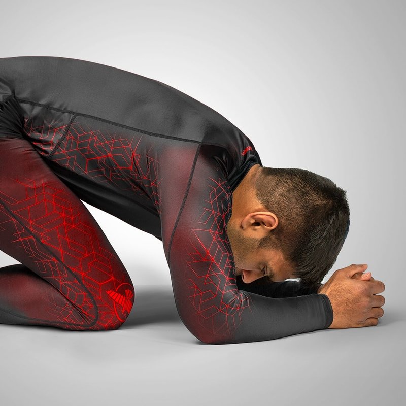 Hayabusa Hayabusa Geo Langarm Rashguard Schwarz Rot