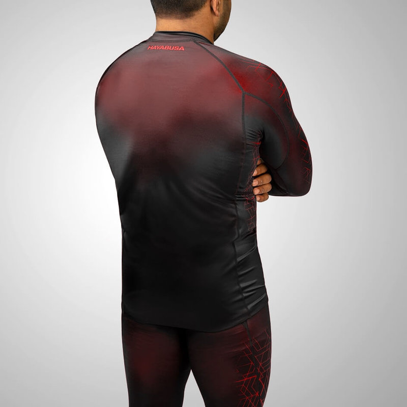 Hayabusa Geo Long Sleeve Rashguard Black Red - FIGHTWEAR SHOP EUROPE