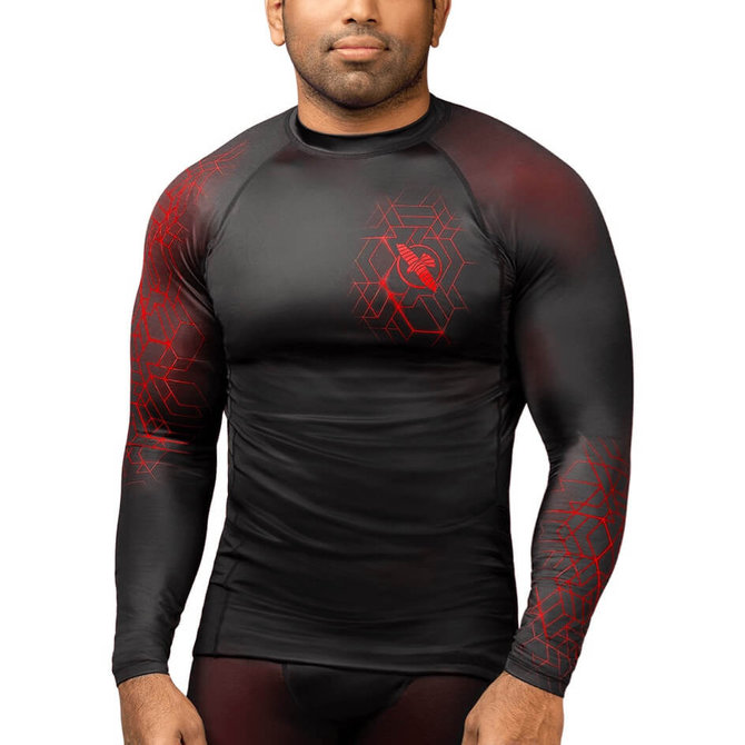 Hayabusa Geo Rash Guard L/S Zwart Rood - FIGHTWEAR SHOP NEDERLAND