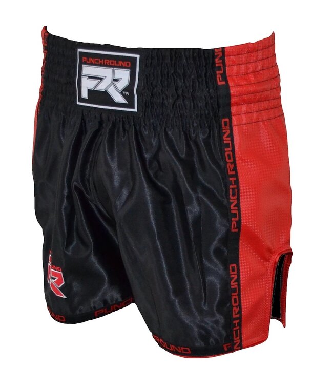 Muay Thai Shorts Matte Carbon Schwarz Rot Punch Round Fightwear