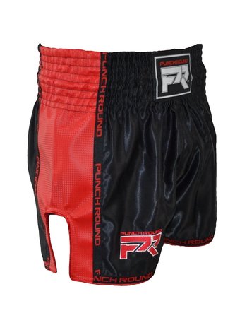 PunchR™  Muay Thai Shorts Matte Carbon Black Red Punch Round Fightwear