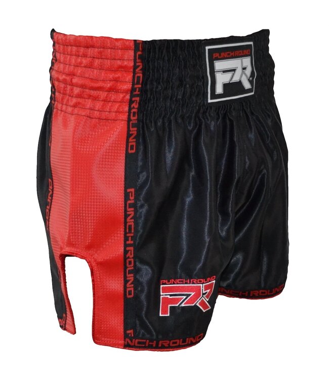 PunchR™  Muay Thai Shorts Matte Carbon Black Red Punch Round Fightwear