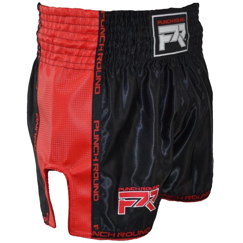 PunchR™  Muay Thai Shorts Matte Carbon Schwarz Rot Punch Round Fightwear