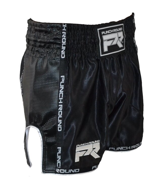Muay Thai Shorts Matte Carbon Schwarz Weiss Punch Round Fightwear