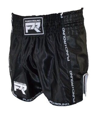 PunchR™  Muay Thai Shorts Matte Carbon Schwarz Weiss Punch Round Fightwear