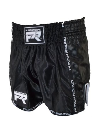 PunchR™  Muay Thai Shorts Matte Carbon Schwarz Weiss Punch Round Fightwear