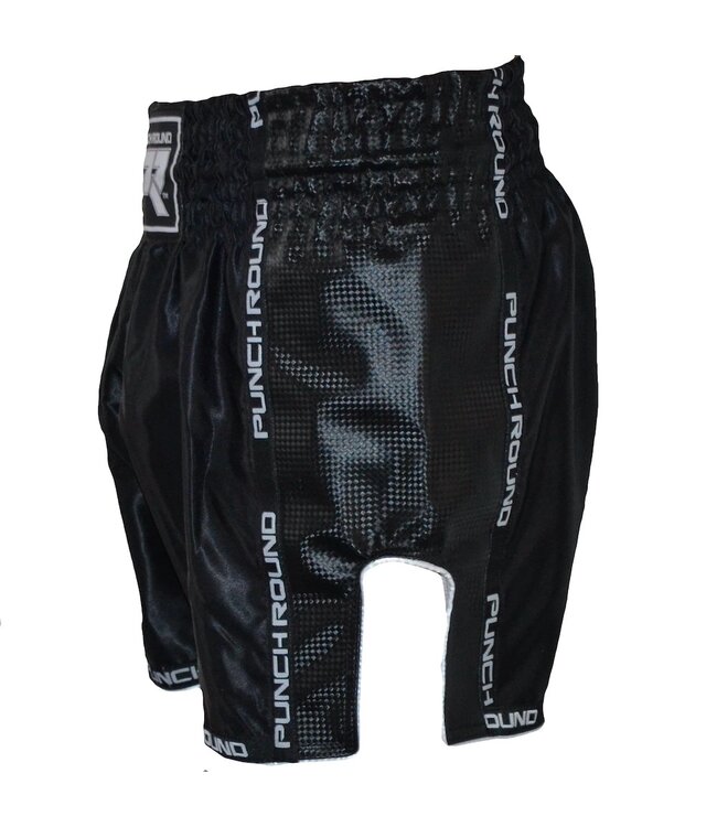 Muay Thai Shorts Matte Carbon Schwarz Weiss Punch Round Fightwear