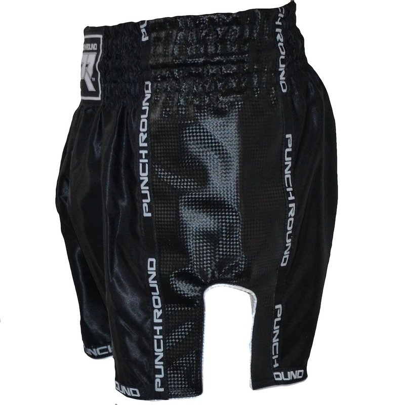 PunchR™  Muay Thai Shorts Matte Carbon Schwarz Weiss Punch Round Fightwear