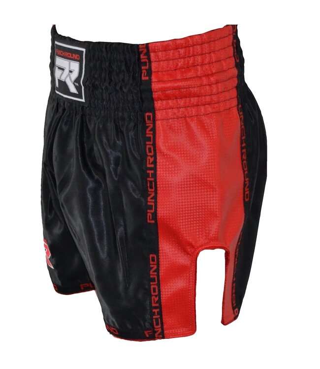 PunchR™  Muay Thai Shorts Matte Carbon Black Red Punch Round Fightwear