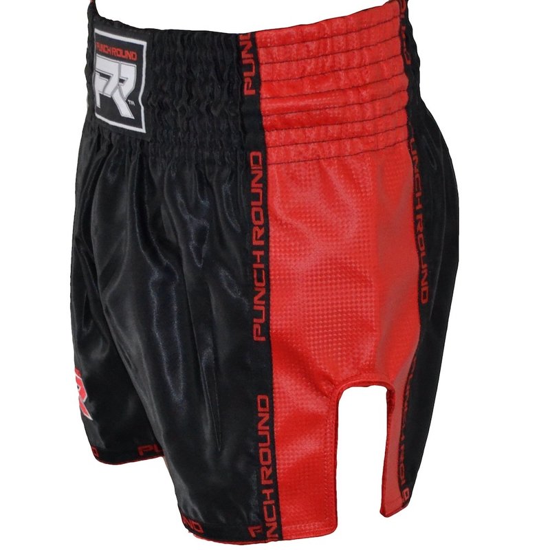 PunchR™  Muay Thai Shorts Matte Carbon Black Red Punch Round Fightwear