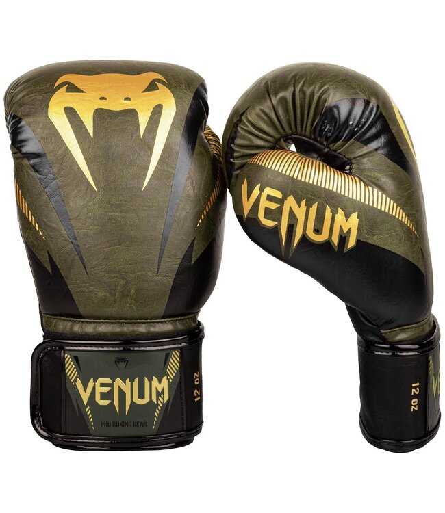 Venum Impact Muay Thai Boxhandschuhe Khaki Grün Gold