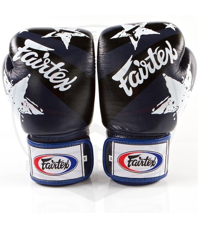 Fairtex Boxhandschuhe Leder Nation Print Blau Tight Fit
