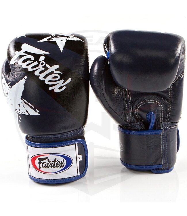 Fairtex Fairtex Boxhandschuhe Leder Nation Print Blau Tight Fit