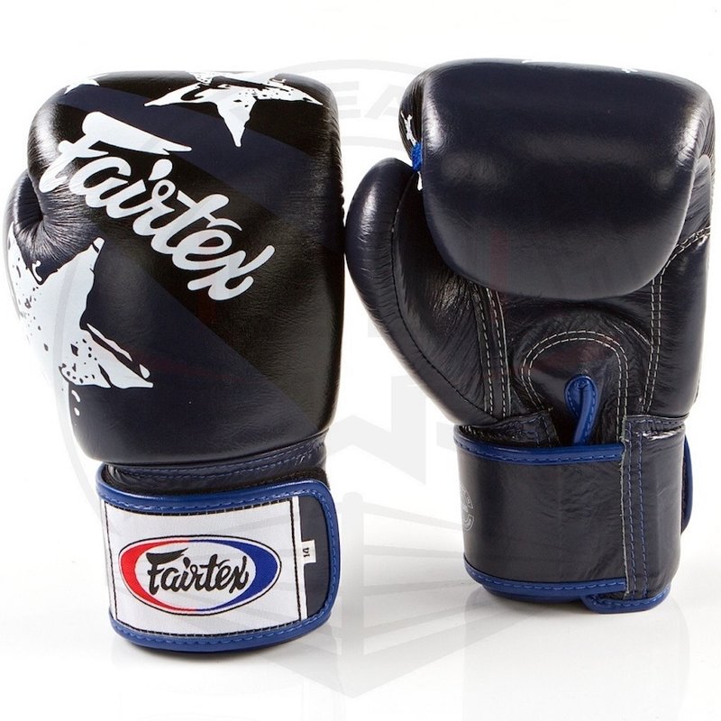 Fairtex Fairtex Bokshandschoenen Leder Nation Print Blauw