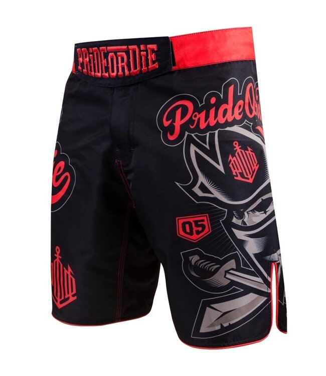 Pride or Die PRIDEorDIE MMA Fight Shorts NO RULES Black Red