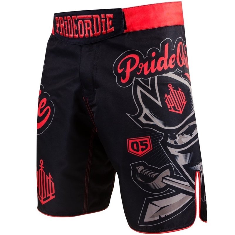Pride or Die PRIDEorDIE MMA Fight Shorts NO RULES Black Red