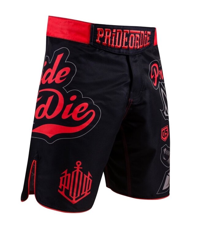PRIDEorDIE Fightshorts No Rules Black Red