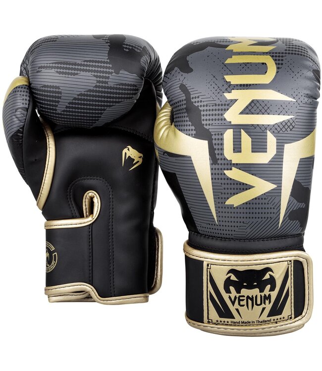 Venum Elite Boxhandschuhe – Dünkel Camo/Gold  | Für Boxen, Kickboxen & Muay Thai