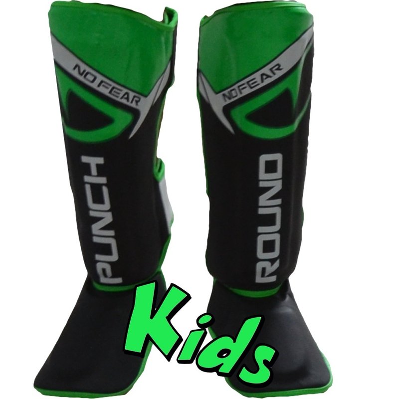 PunchR™  Punch Round Kids NoFear Kickboxing Shin Guards Black Green