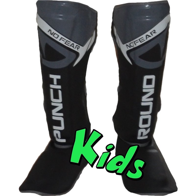 PunchR™  Punch Round Kids NoFear Kickboks Scheenbeschermers Zwart Grijs