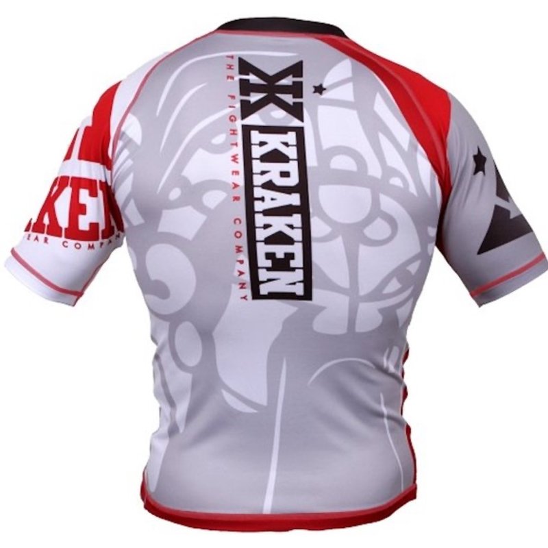 Kraken Fightwear Kraken Wear Rash Guard Das M4SK Rot Weiss