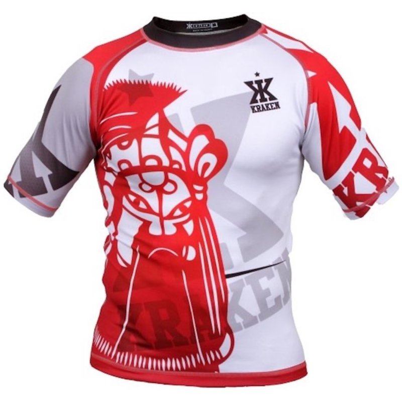 Kraken Fightwear Kraken Wear Rash Guard Das M4SK Rot Weiss