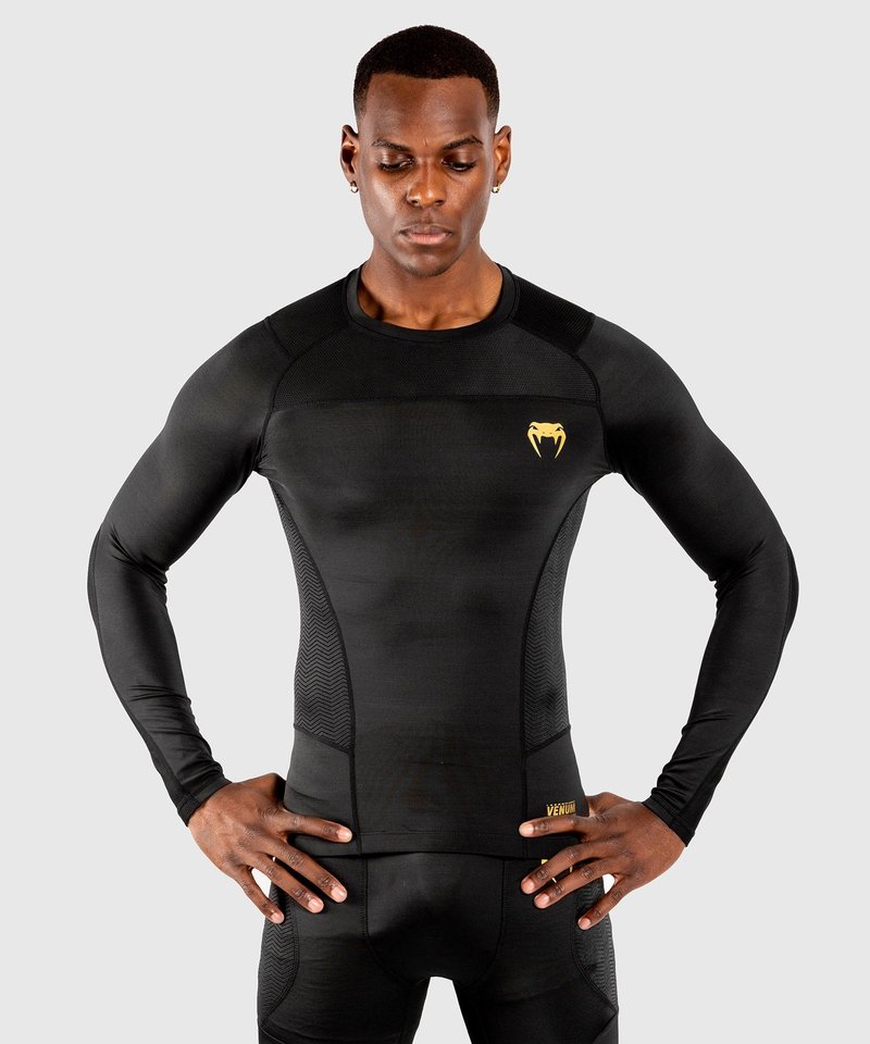 Venum Venum Rashguard G-Fit Compression Shirt L/S Zwart Goud