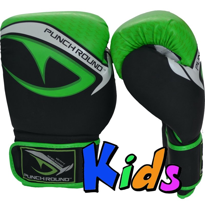 PunchR™  Punch Round No-Fear Boxing Gloves Kids Black Green