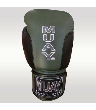 MUAY® MUAY® Premium Leder Bokshandschoenen Zwart Army Groen
