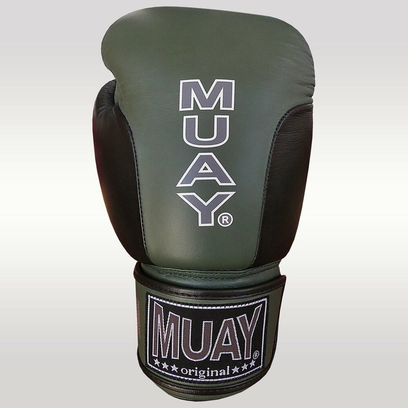 MUAY® MUAY® Premium Leder Bokshandschoenen Zwart Army Groen