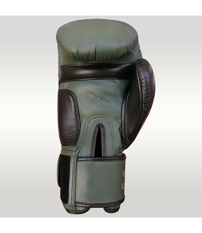 MUAY Premium Leather Boxing Gloves Black Army Green