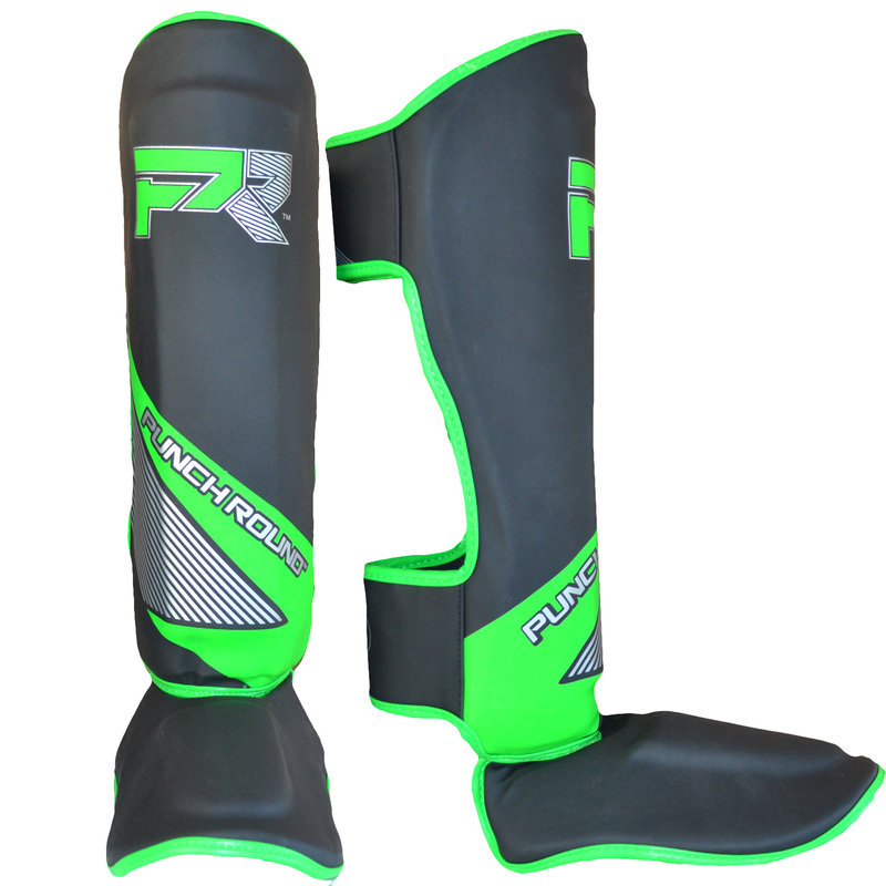 PunchR™  Punch Round Kickboxing Shinguards Evoke Black Green