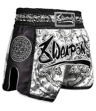 8 Weapons 8 Weapons Muay Thai Short Carbon Sak Yant Tigers White