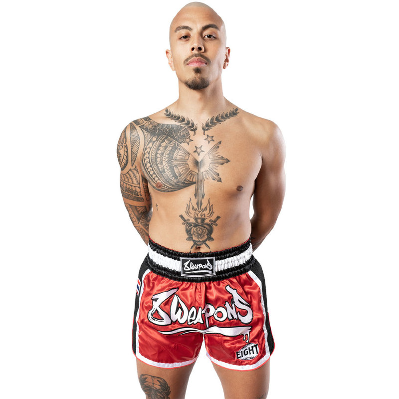 8 Weapons 8 Wapens Muay Thai Short Super Mesh Red Black