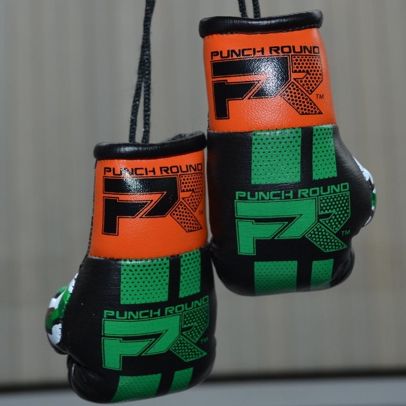 PunchR™  Punch Round Mini Carhanger Boxing Gloves Black Green Orange