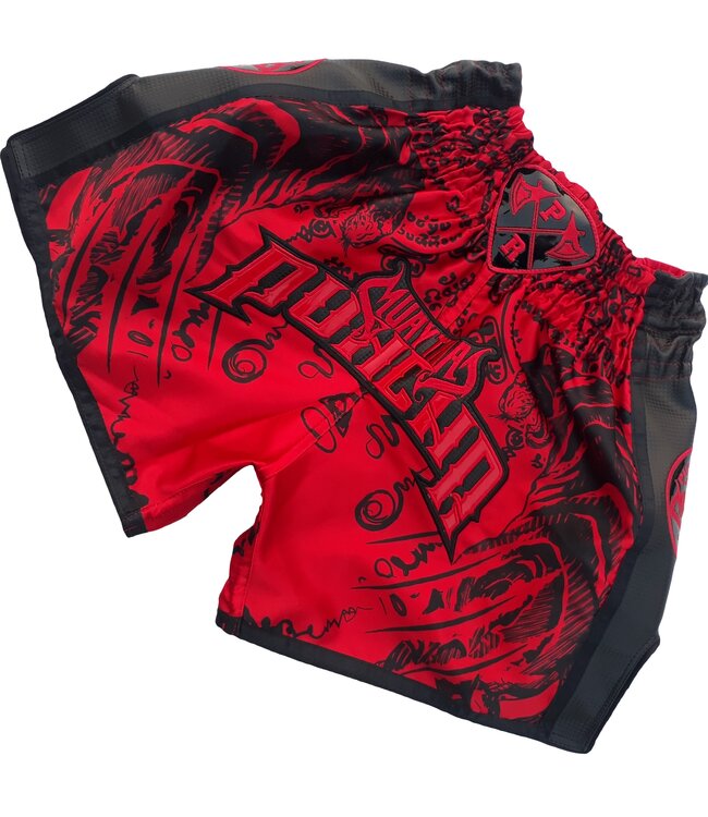 PunchR Sak Yant Tiger Muay Thai Shorts Red Black