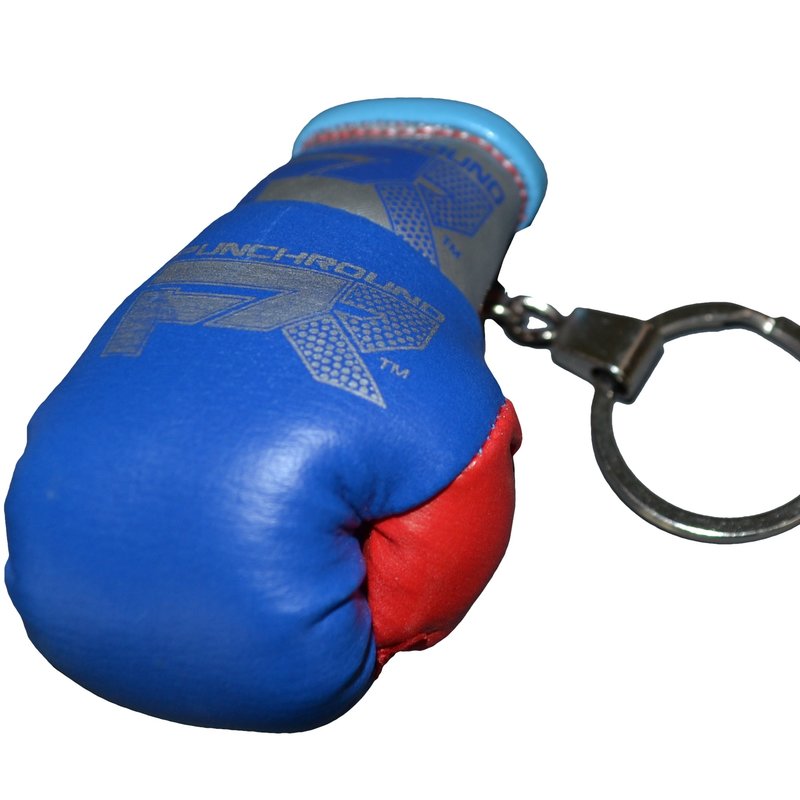 PunchR™  Punch Round Boxing Glove Keyring Blue Red Silver