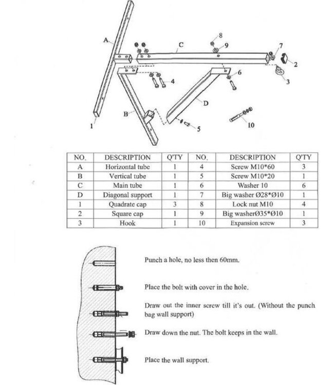 Victory Sports Muursteun Ophangbeugel voor Bokszak 70 kg