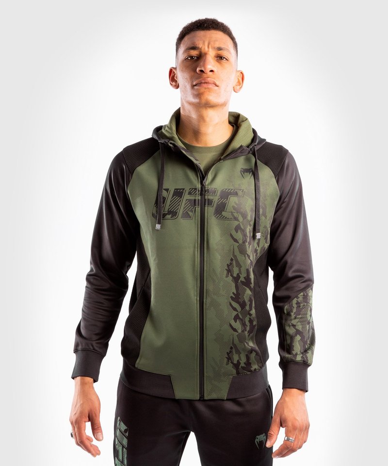 Venum UFC Venum Authentic Fight Week Herren Kapuzenpullover Khaki mit Reißverschluss