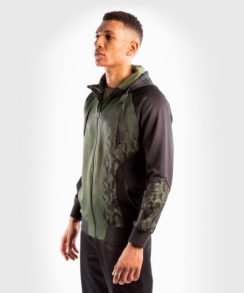 Venum UFC Venum Authentic Fight Week Herren Kapuzenpullover Khaki mit Reißverschluss