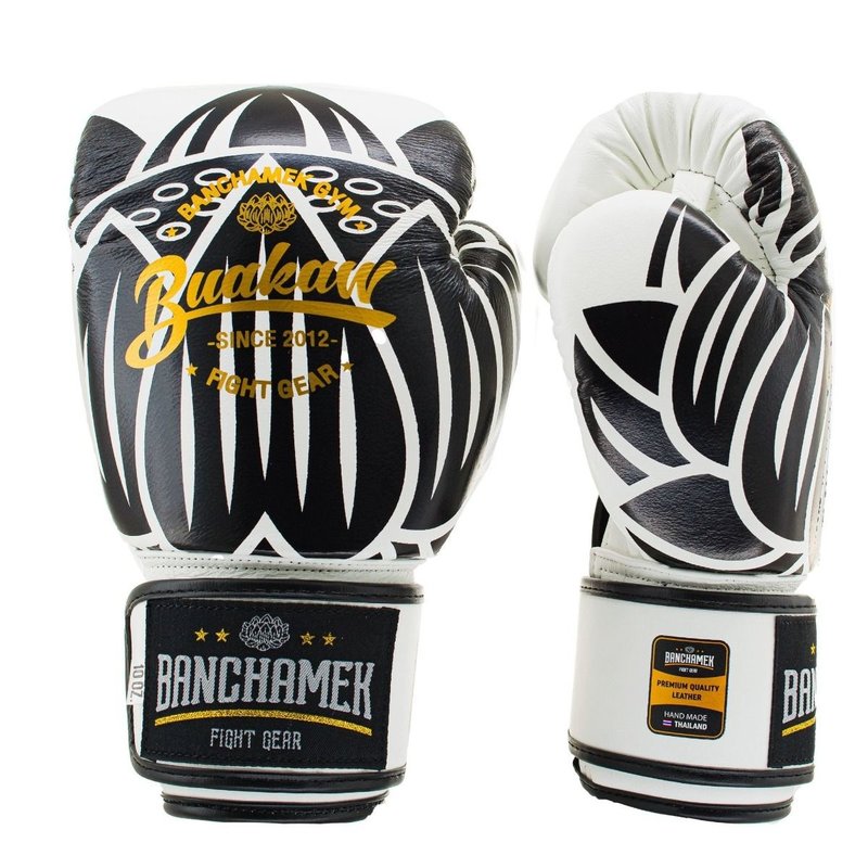 Buakaw Buakaw Benchamek Muay Thai Boxing Gloves White Leather
