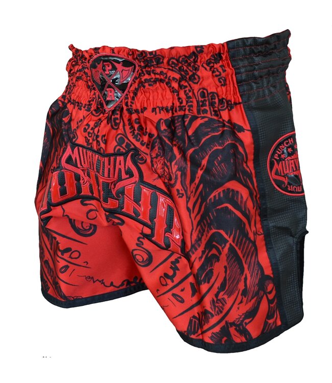 PunchR Sak Yant Tiger Muay Thai Shorts Red Black