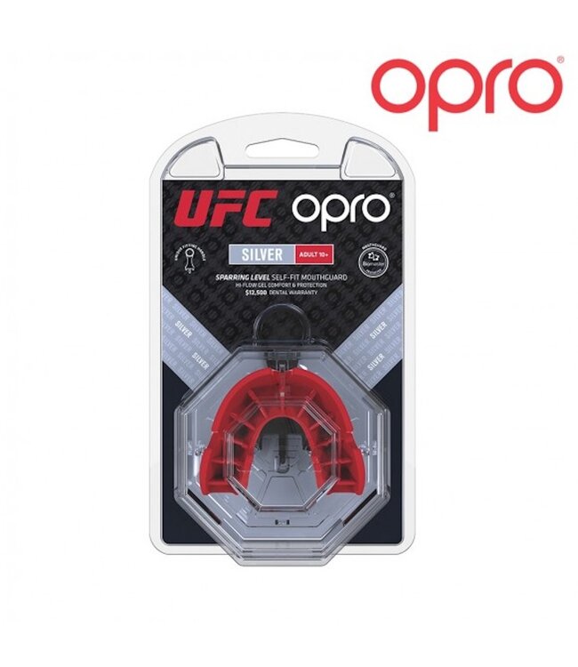 OPRO UFC Mouth Guard Silver Red Black Kids to 10 years