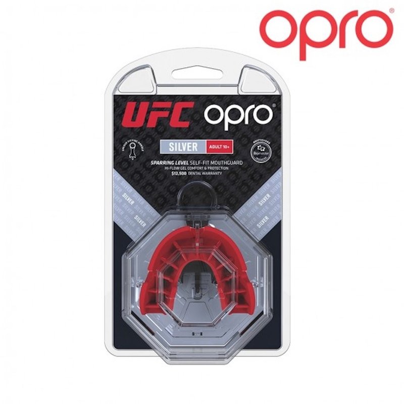 UFC OPRO UFC Mouth Guard Silver Red Black Kids to 10 years