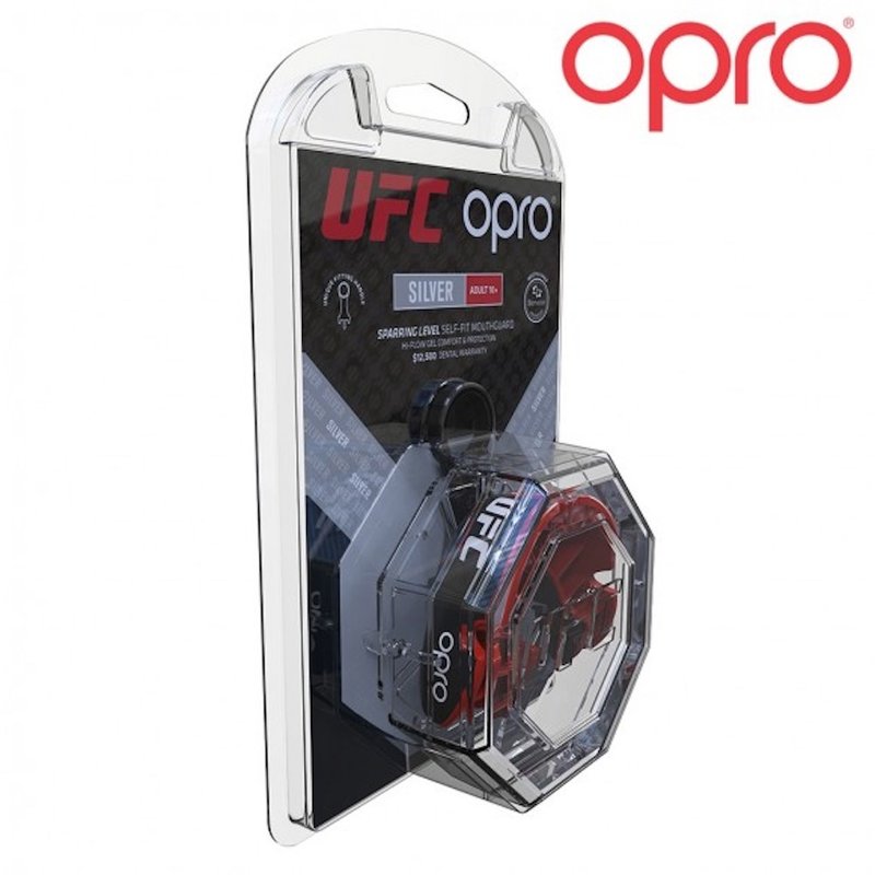 UFC OPRO UFC Mouth Guard Silver Red Black Kids to 10 years