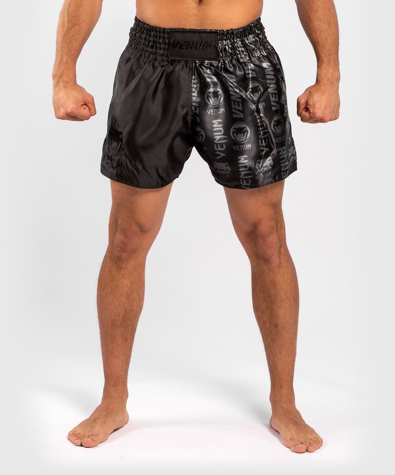 Venum Venum Logos Muay Thai Shorts Schwarz Schwarz Kickboxing Hose