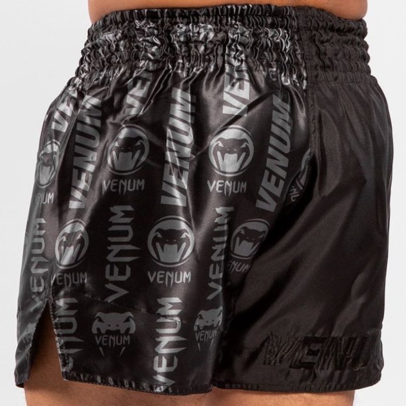 Venum Logos Muay Thai Shorts Black Black - FIGHTWEAR SHOP EUROPE